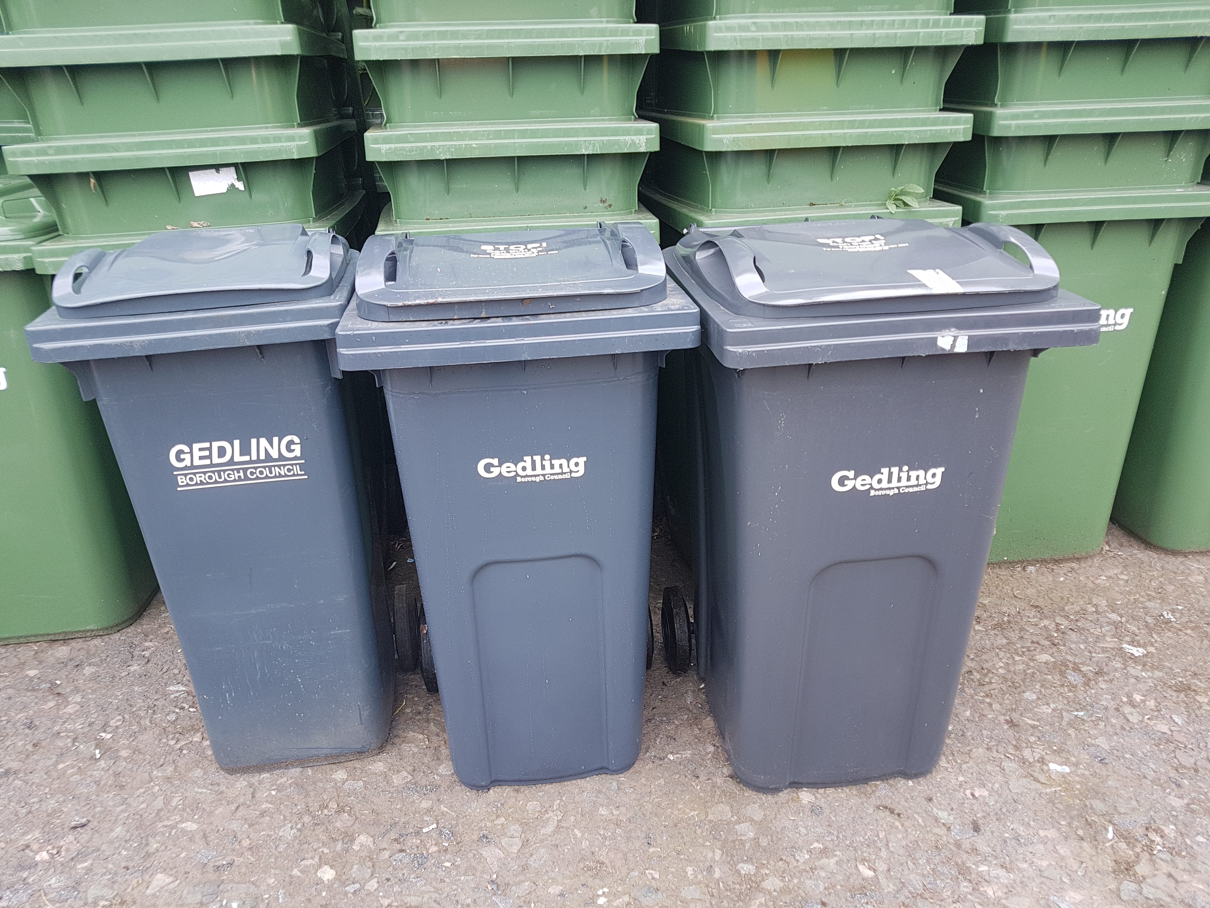 Three bins of different sizes
