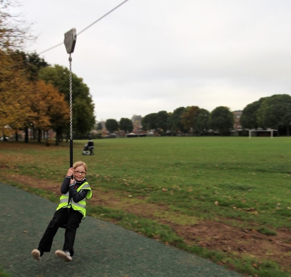 Boy on zipline at Killisick Park