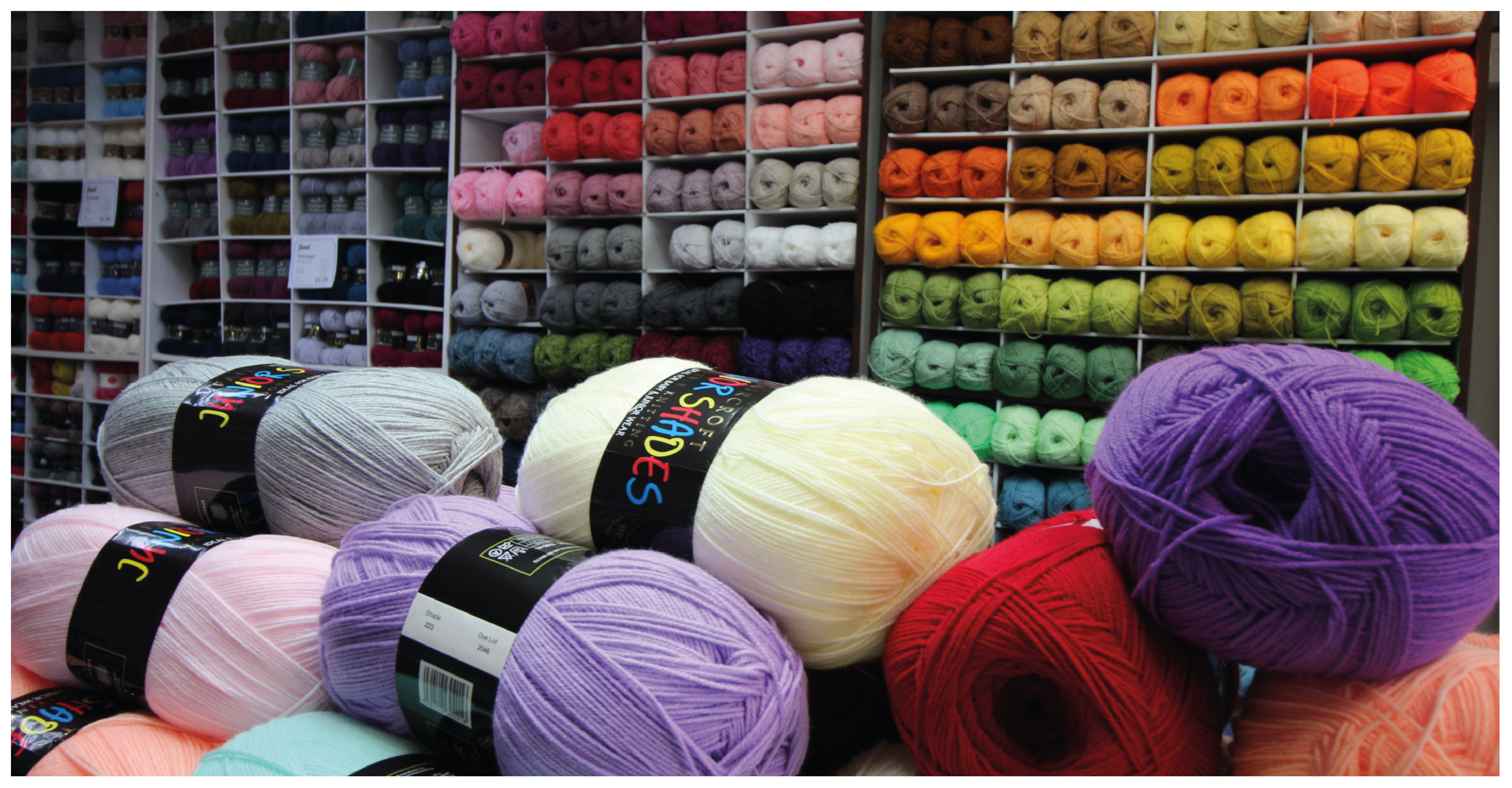 a shop full of colourful wool and yarn